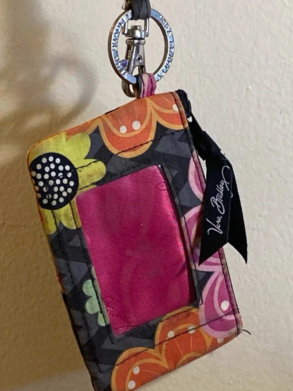 Vera Bradley Floral Lanyard ID Holder with Pink Window